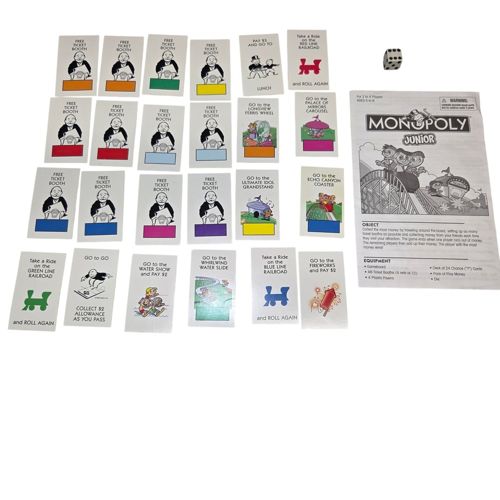 Monopoly Junior 2005 Replacement Parts Cards Title Deeds Die Instructions